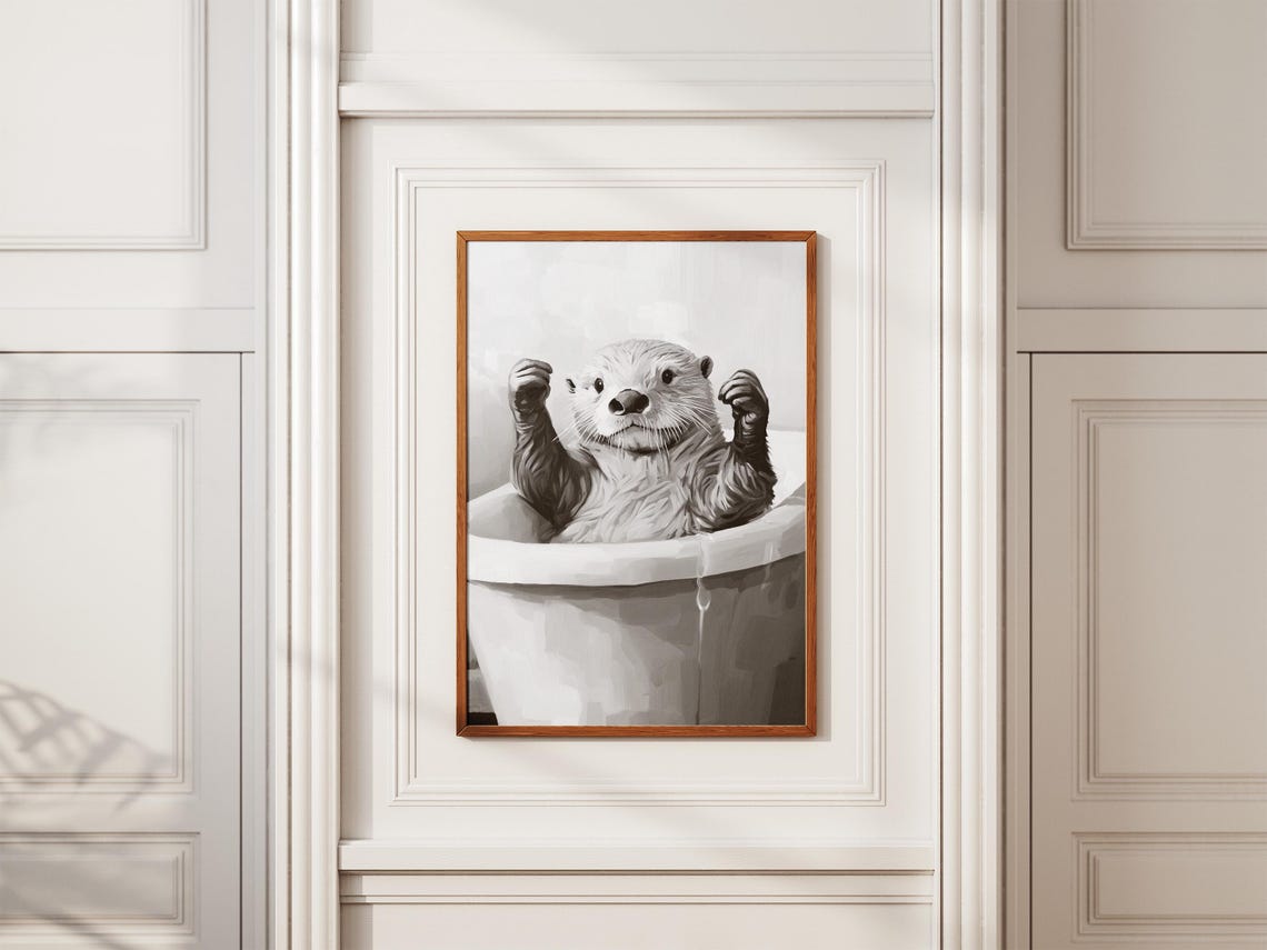 Cheerful Sea Otter Bubble Bath Cute Minimalist Animal Poster - Image 2