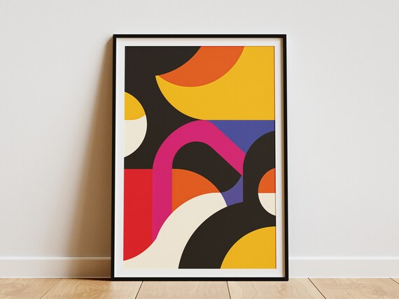 Abstract Geometric Wall Art Print Modern Minimalist Poster Mid Century Wall Decor Home Decor Yellow Orange Red Black