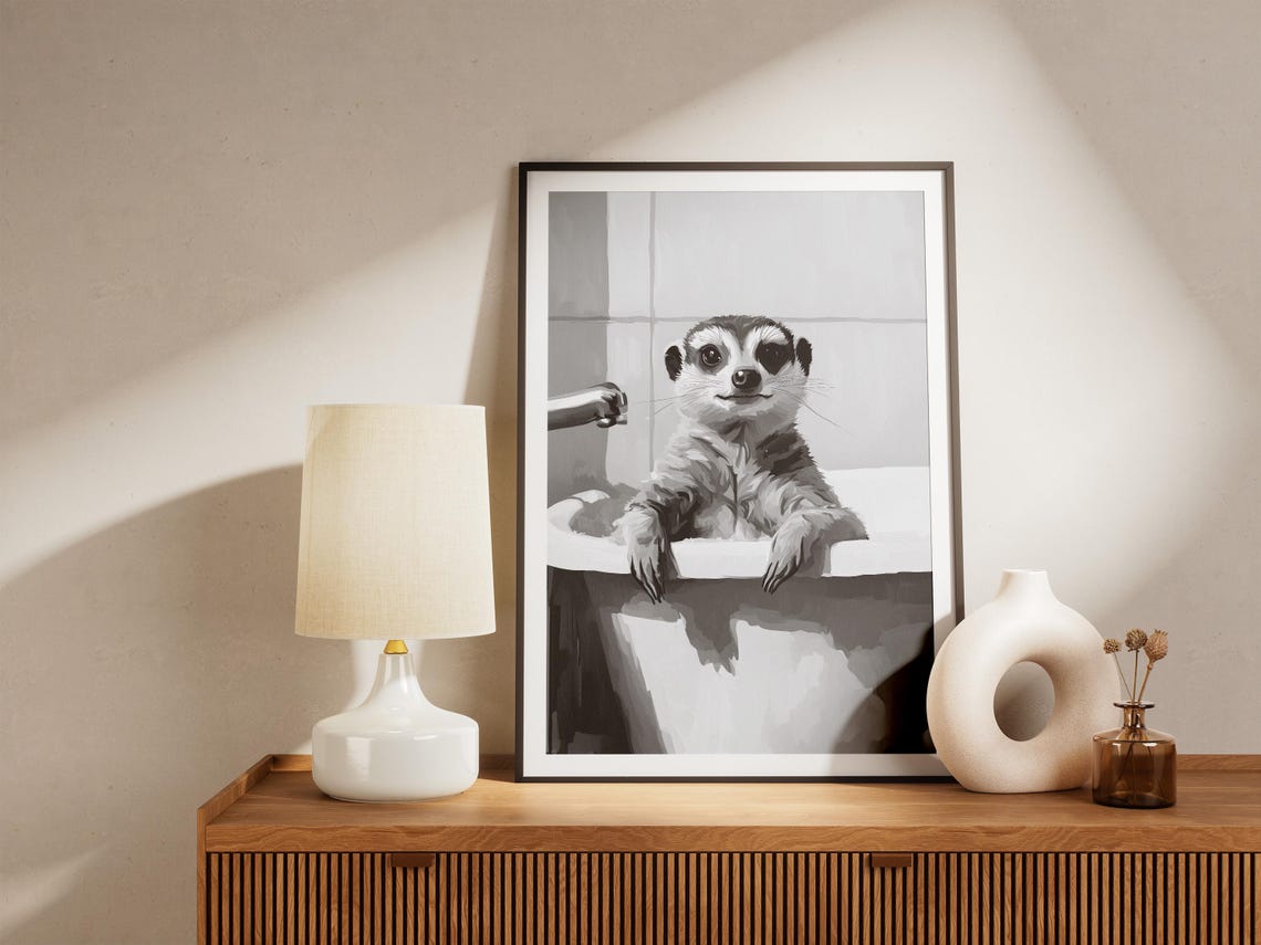 Meerkat Bathtime Poster Animal Print Minimalist Bathroom Wall Art Cute In Tub Bubble Bath Funny Home Decor - Image 4