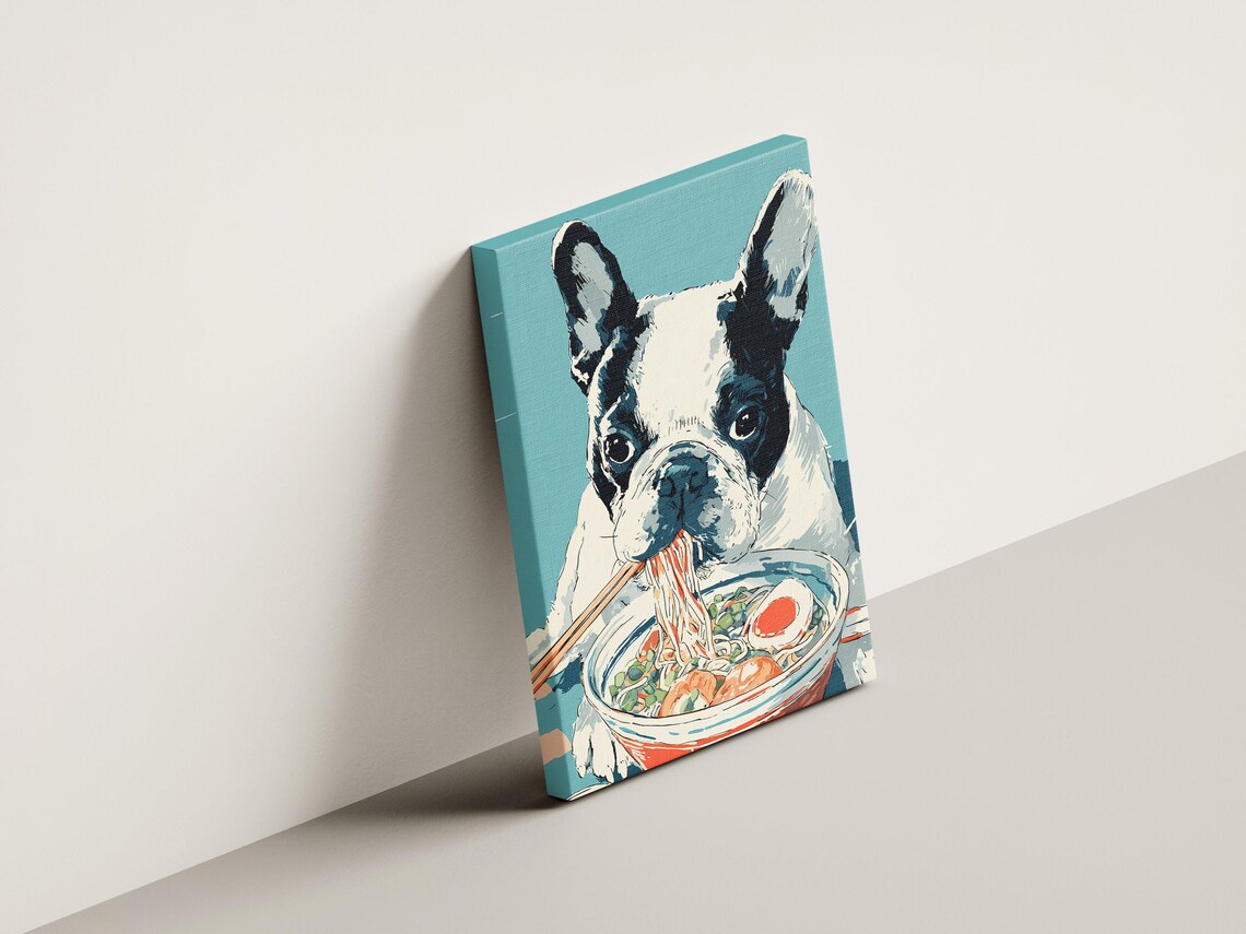 French Bulldog Eating Noodles With Chopsticks Pop Art Poster - Image 4
