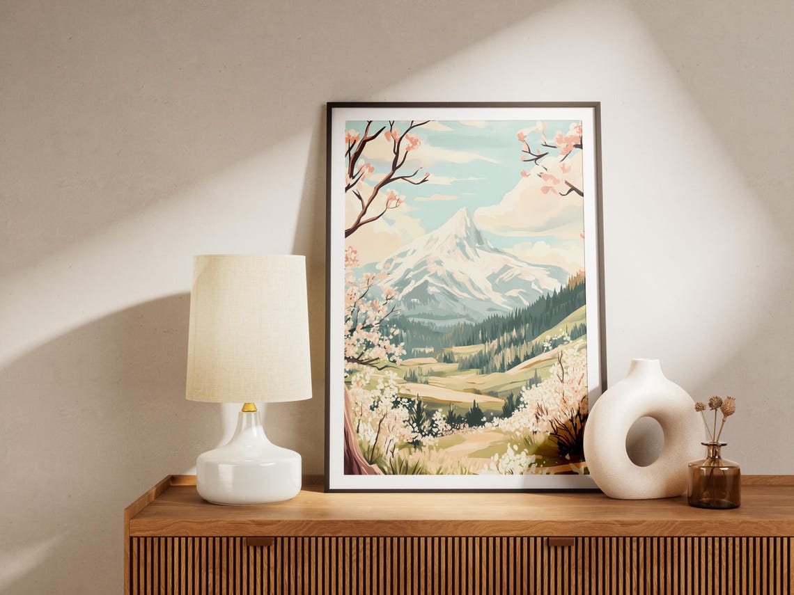 Mountain Spring Landscape Posternature Art Printfloral Decorhome Decorblooming Flowersspringtime Decorwall Artmountain Viewspring - Image 4