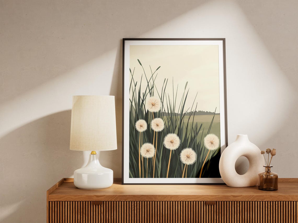 Dandelion Seed Heads In Tall Grass Minimalist Botanical Poster - Image 5