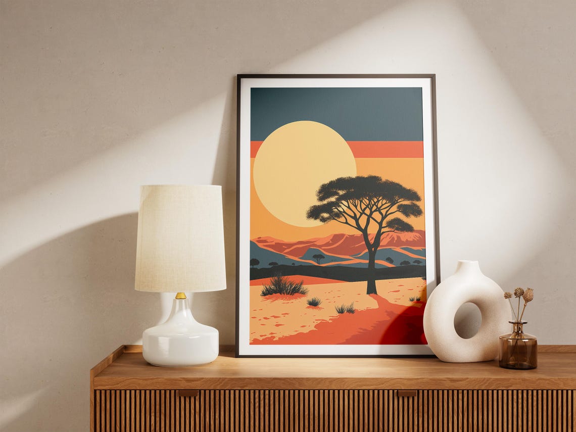 African Desert Sunset Lone Acacia Tree Minimalist Art Poster - Image 5
