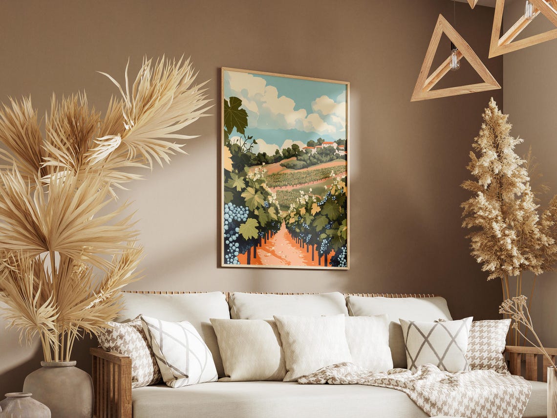 Sunlit Vineyard Hillside With Grape Vines And Hilltop Winery Poster - Image 3
