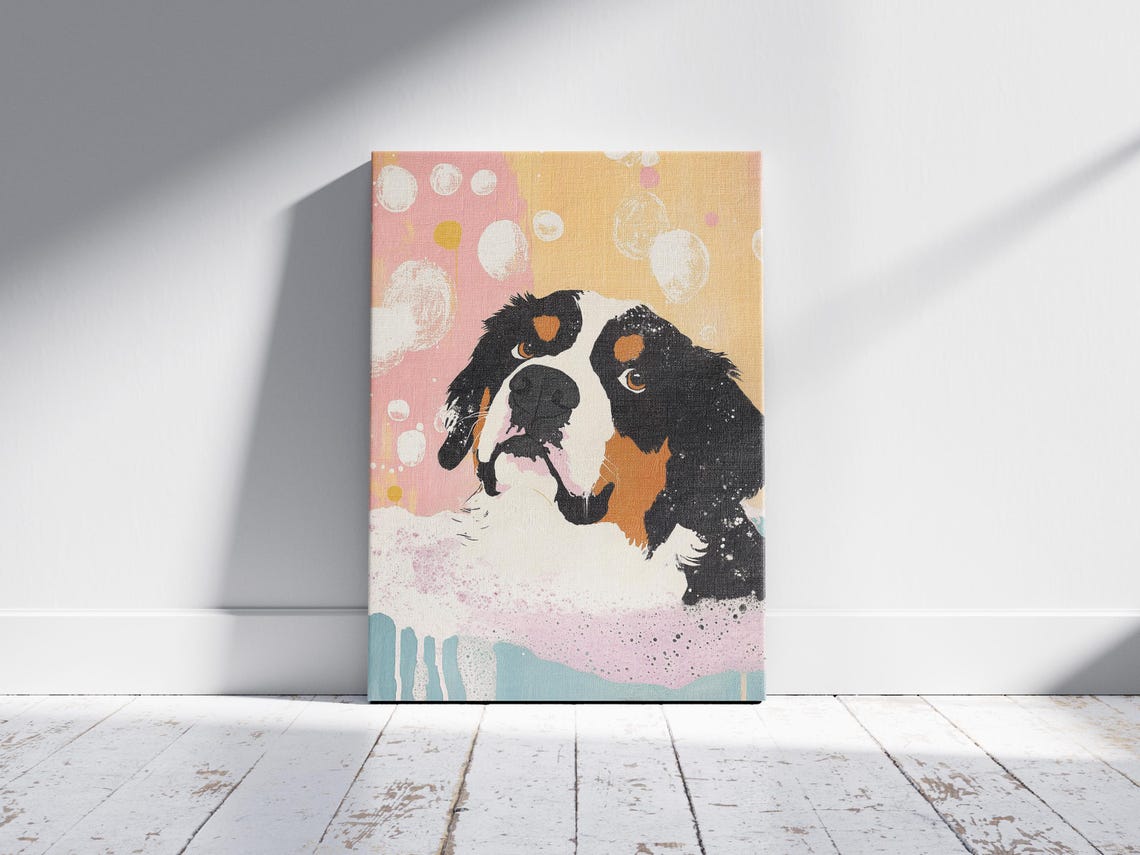 Bernese Mountain Dog In Bathtub Bubble Bath Funny Art Poster - Image 2