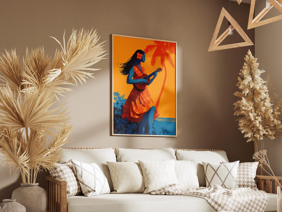 Hawaiian Girl Playing Ukulele Pop Art Palm Beach Decor Poster - Image 3