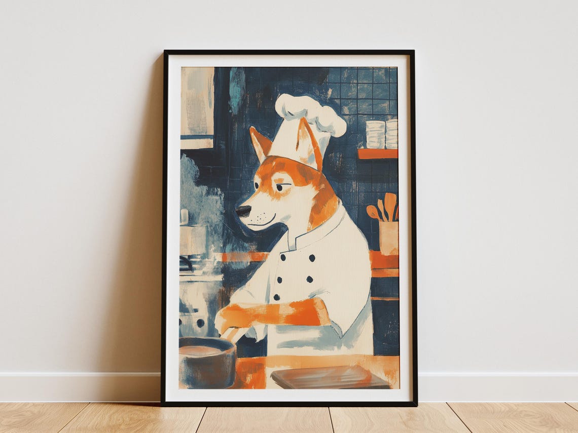Husky Chef Poster Dog Art Print Kitchen Wall Funny Cooking Whimsical Decor Lover Gift