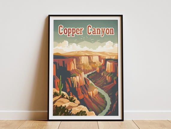 Copper Canyon Mexico Travel Poster Minimalist Art Print Landscape Illustration Canyon Wall Art