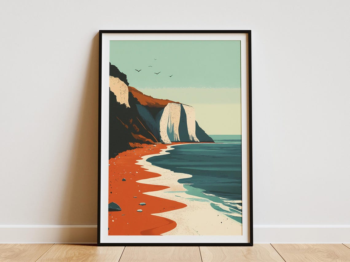 Stevns Klint Denmark White Chalk Cliffs Orange Beach Coast Poster