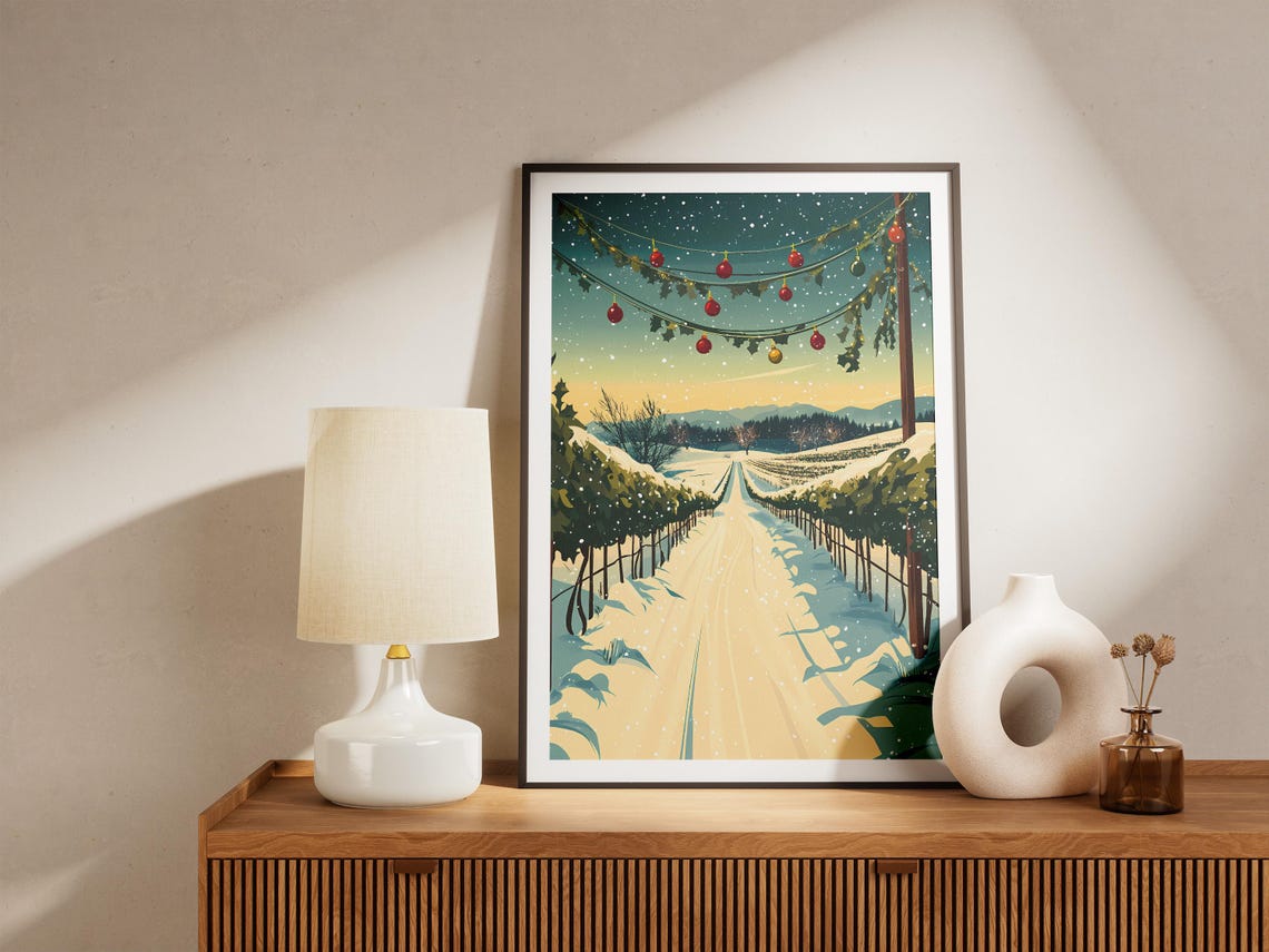 Snowy Vineyard Rows With Christmas Garland Festive Winter Poster - Image 5