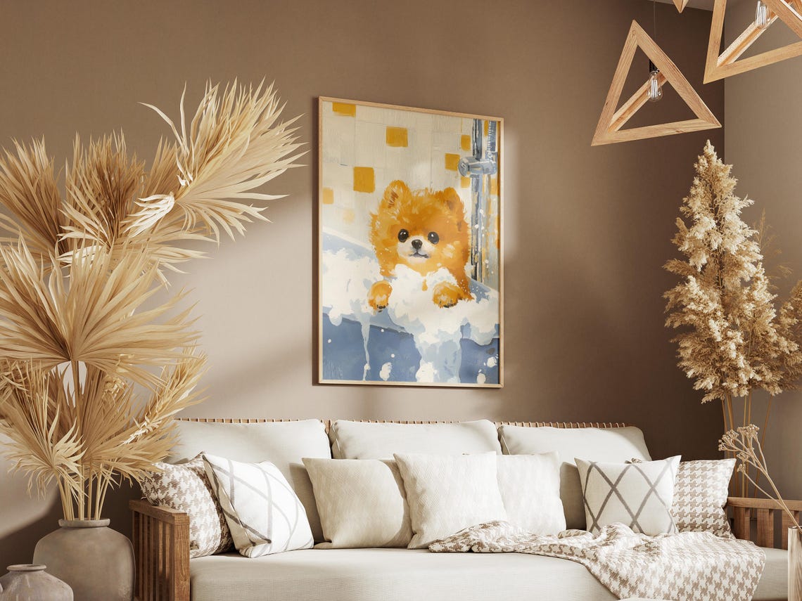 Pomeranian Puppy in Foamy Blue Tub Bubble Bath Cute Puppy Dog Poster - Image 3