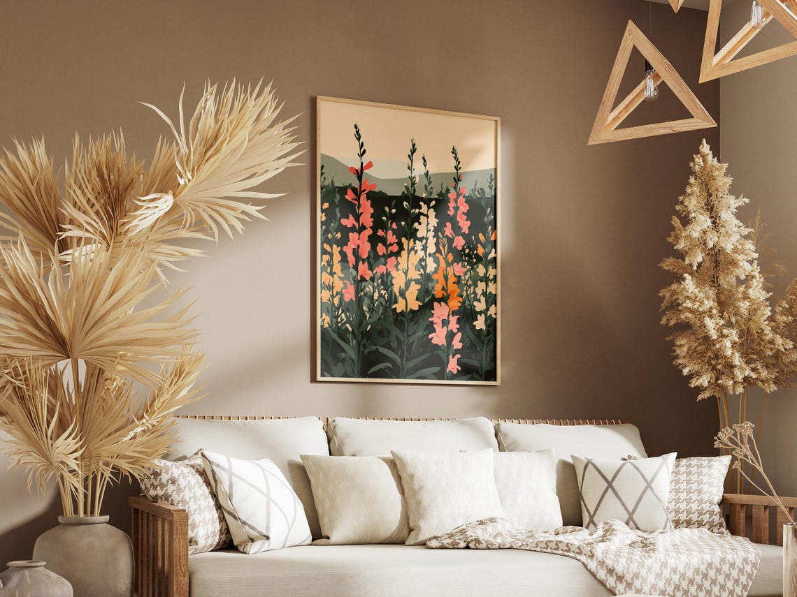 Colorful Snapdragon Flower Spikes in a Field at Dusk Art Poster - Image 3