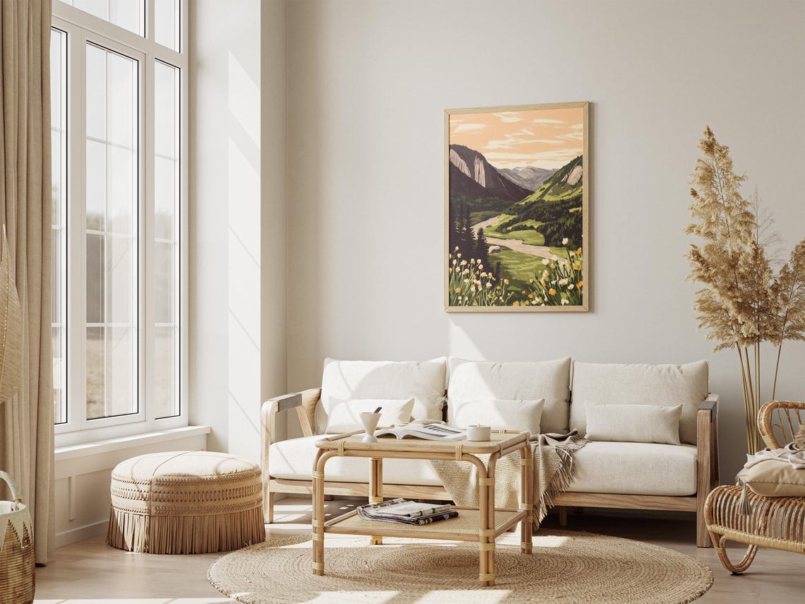 Alpine Valley with Winding River and Wildflower Meadow Poster - Image 4