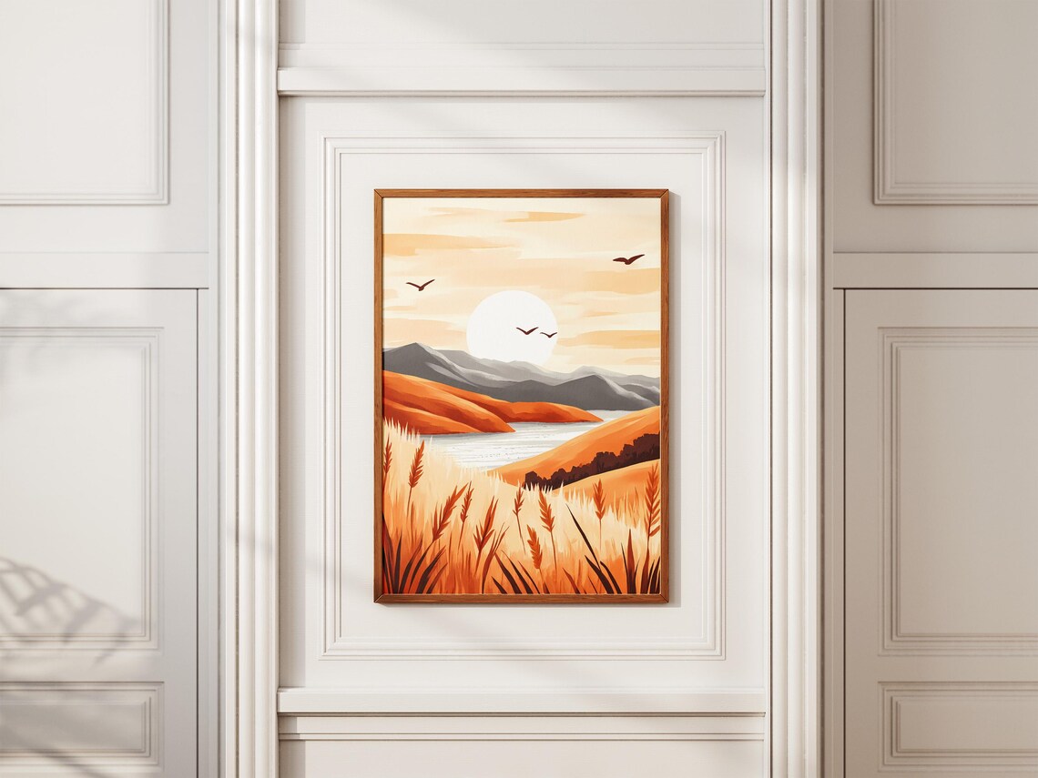Golden Hour Sunset Over Rolling Hills And Calm Lake Scenery Wall Art - Image 2