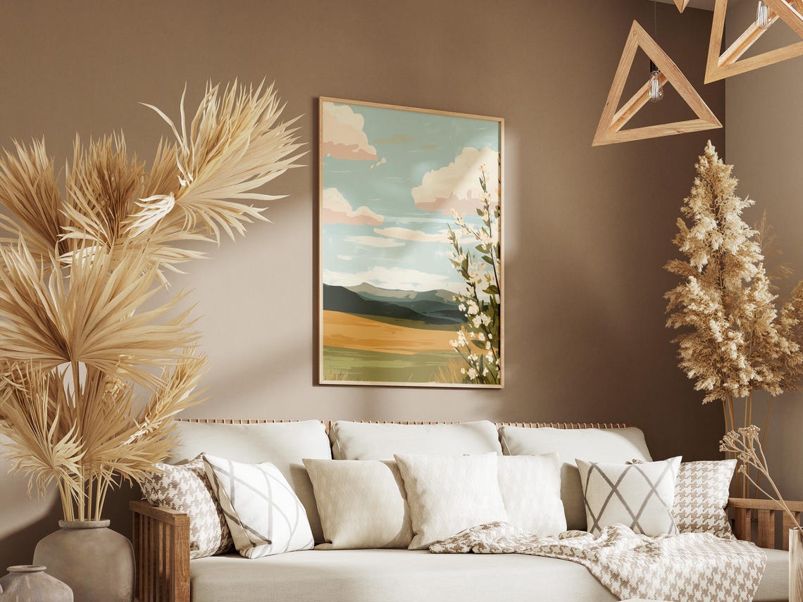 Spring Valley With Blooming Branch And Distant Mountain View Poster - Image 3