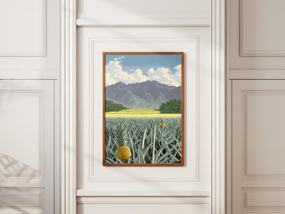 Pineapple Field Landscape With Ripe Fruit And Mountain Backdrop Poster - Image 2