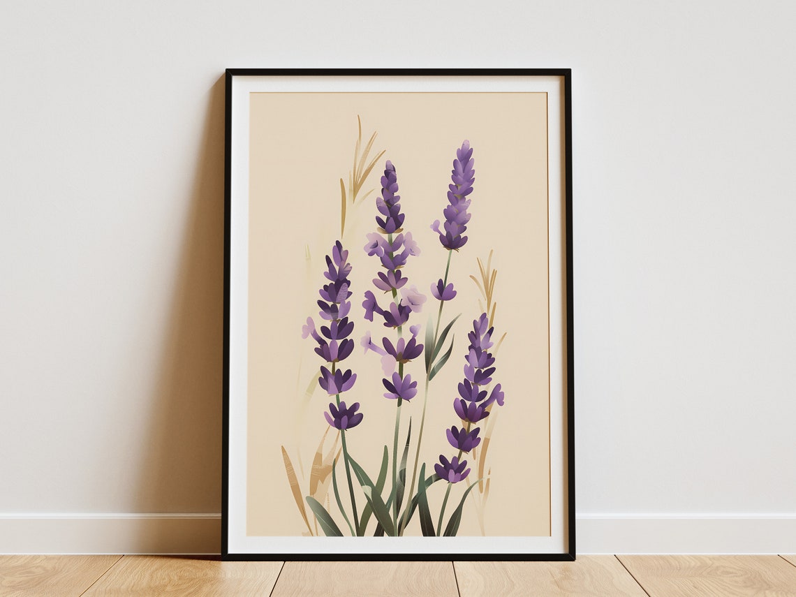 Purple Lavender Flowers Minimalist Botanical Cream Decor Poster