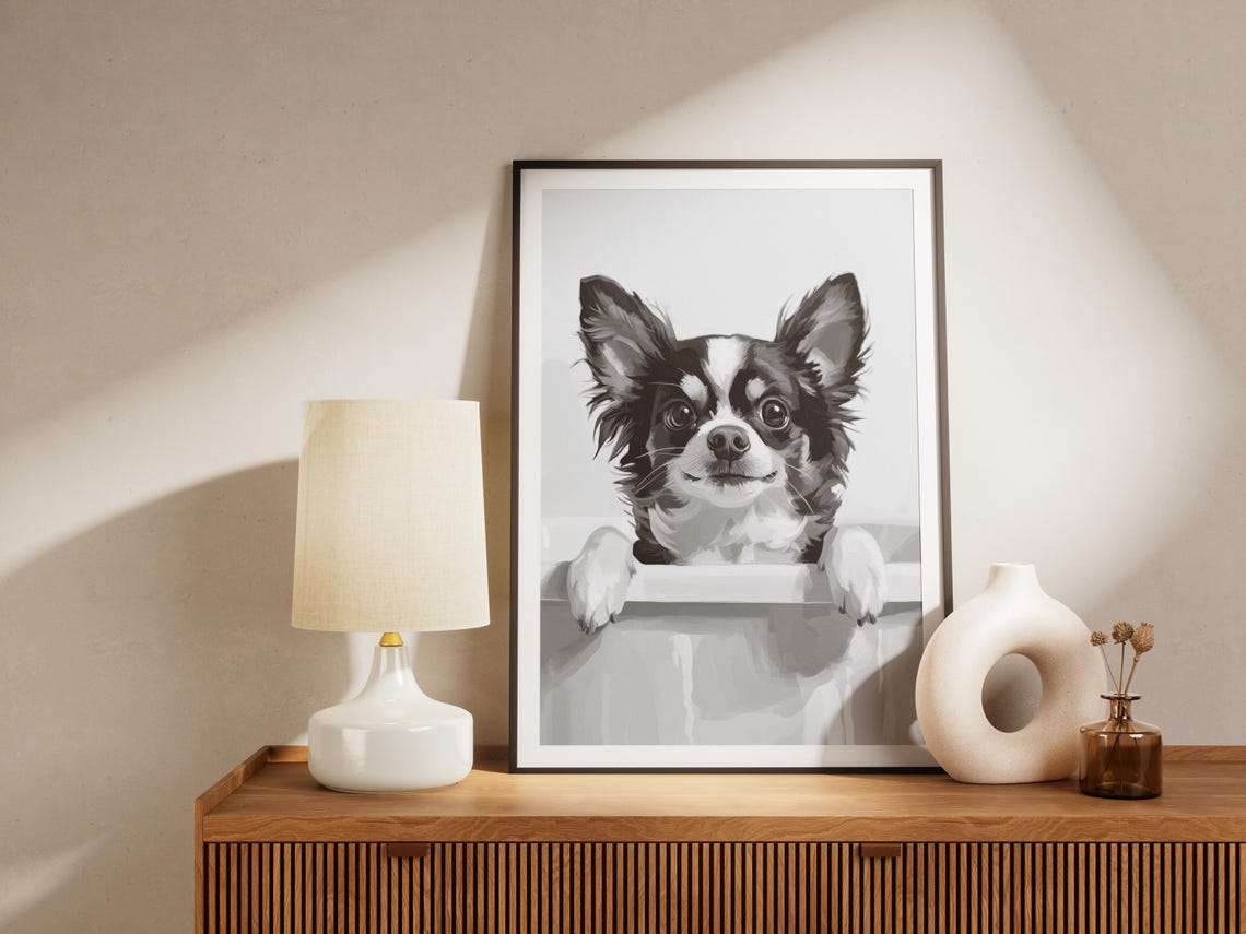 Chihuahua In A Bathtub With Paws Over Edge Black White Poster - Image 4