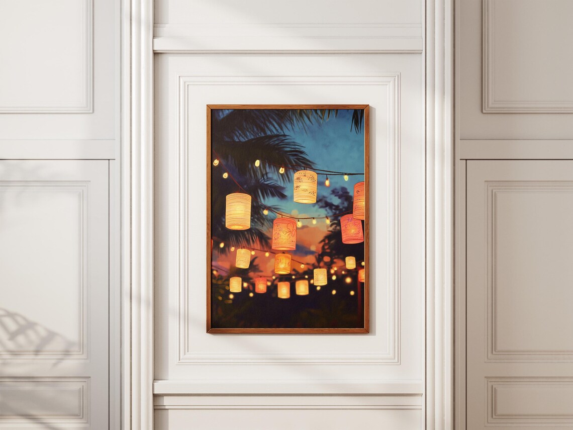Beach Lanterns Night, Bohemian Tropical Scene - Image 2