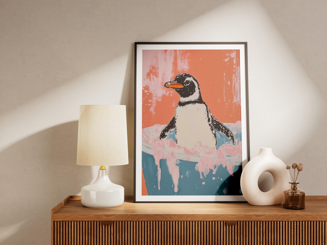 Penguin in a Bathtub with Pink Foam Cute Animal Art Wall Poster - Image 4