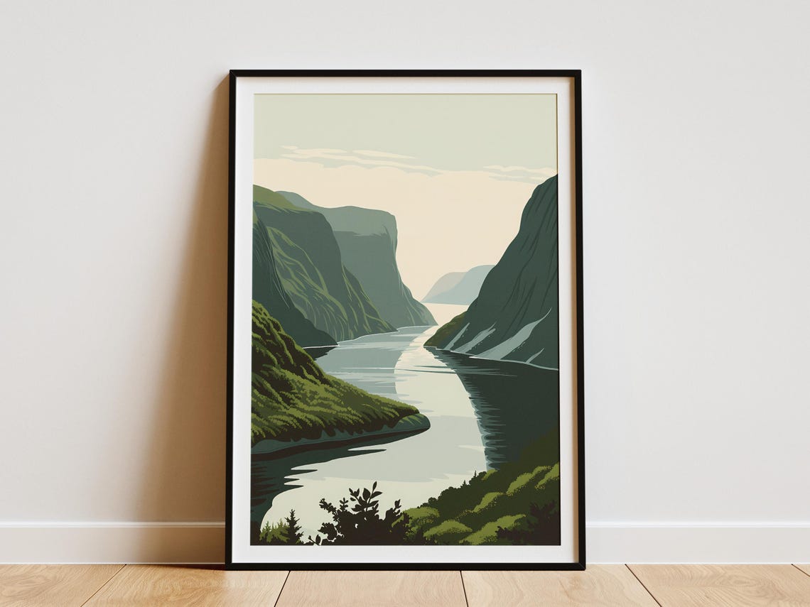 Gros Morne National Park Canada Fjord Mist Minimalist Travel Poster