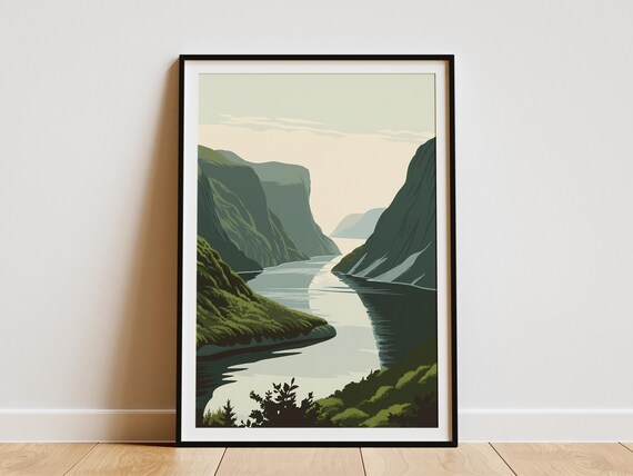 Gros Morne National Park Canada Fjord Mist Minimalist Travel Poster