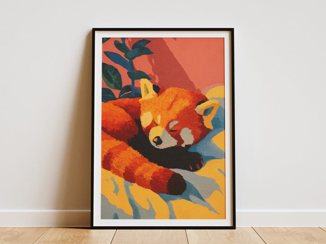Sleeping Red Panda Curled Up Matisse Style Wildlife Art Poster - Image 4