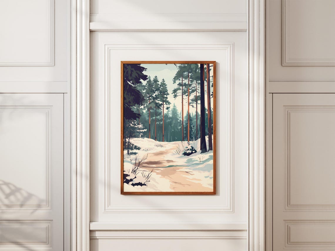 Snowy Forest Path Through Tall Pine Trees Winter Landscape Poster - Image 2