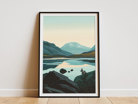 Putorana Plateau Russia Posterlake And Mountains Illustrationmodern Minimalist Landscape Print Russian Federation Art Nature Wall Decor