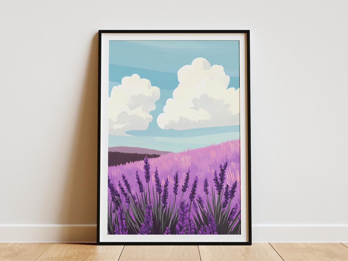 Purple Lavender Field Bloom Meadow Summer Landscape Art Poster