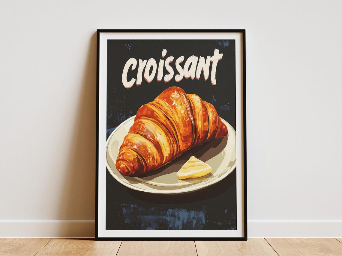Buttery Croissant Golden French Bakery Cafe Food Illustration Poster