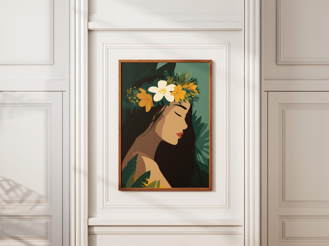 Floral Crown Woman Portrait Art Print, Tropical Botanical - Image 2