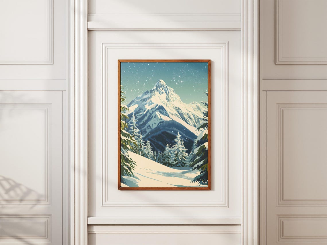 North Cascades Snowy Peak Under a Pale Starry Sky Winter Poster - Image 2