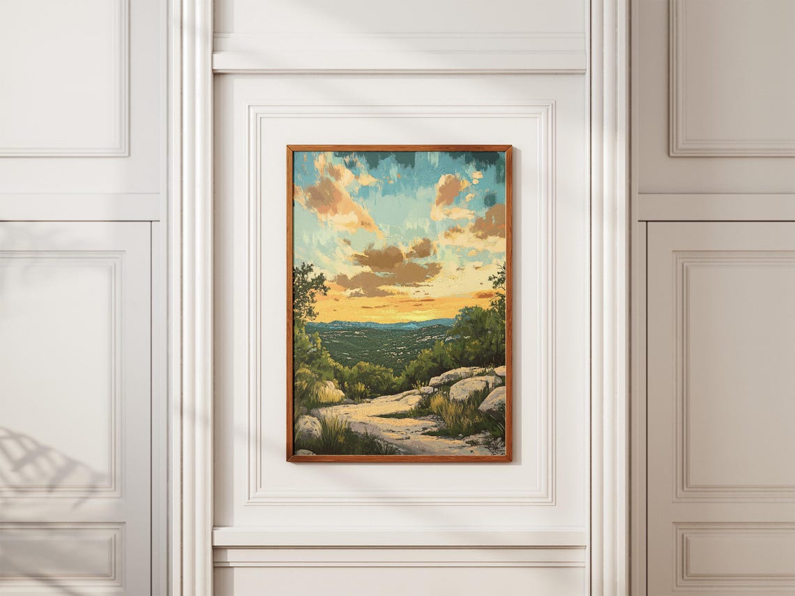 Texas Hill Country Sunset Rocky Trail Golden Sky Vintage Style Poster - Image 2
