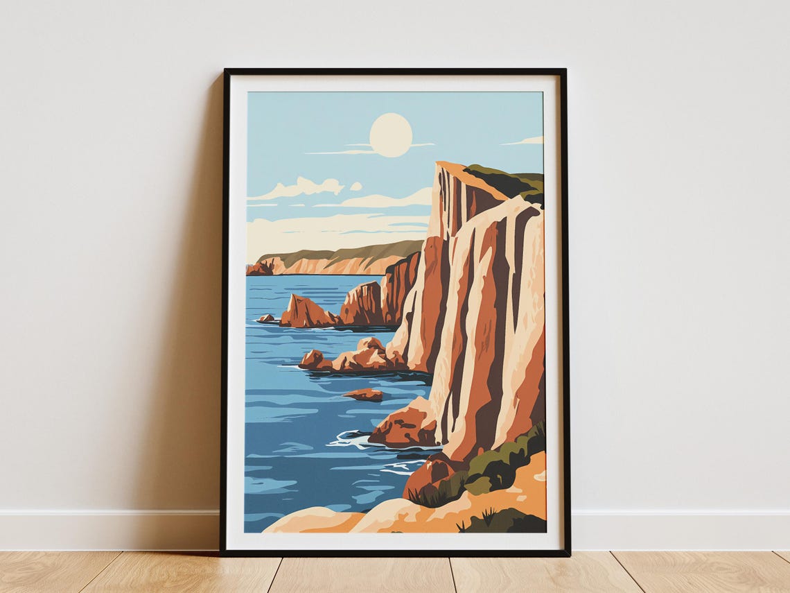 Valdes Peninsula Argentina Red Cliffs Sea Stacks White Sun Poster