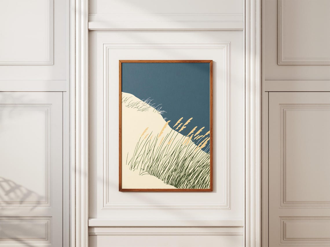 Dune Grasses on a Sandy Ridge Against a Deep Teal Sky Poster - Image 2