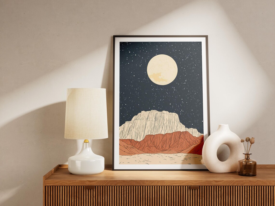Capitol Reef National Park Big Moon Over Layered Red Cliffs Starry Poster - Image 4
