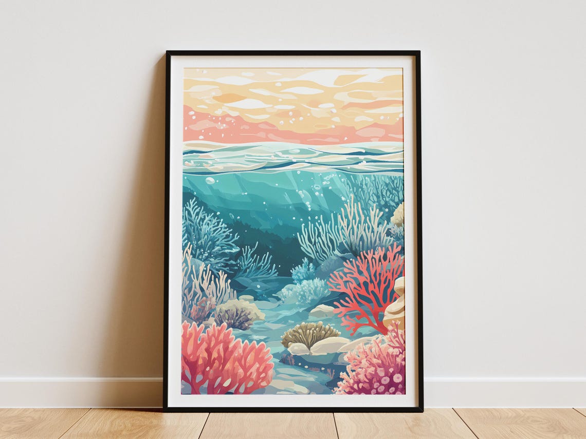 Ocean Coral Reef Poster Print, Coastal Living Room Decor