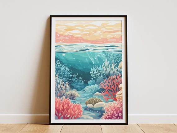 Ocean Coral Reef Poster Print, Coastal Living Room Decor