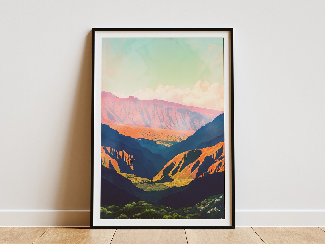 Haleakala National Park Vintage Travel Poster Volcano Crater Landscape
