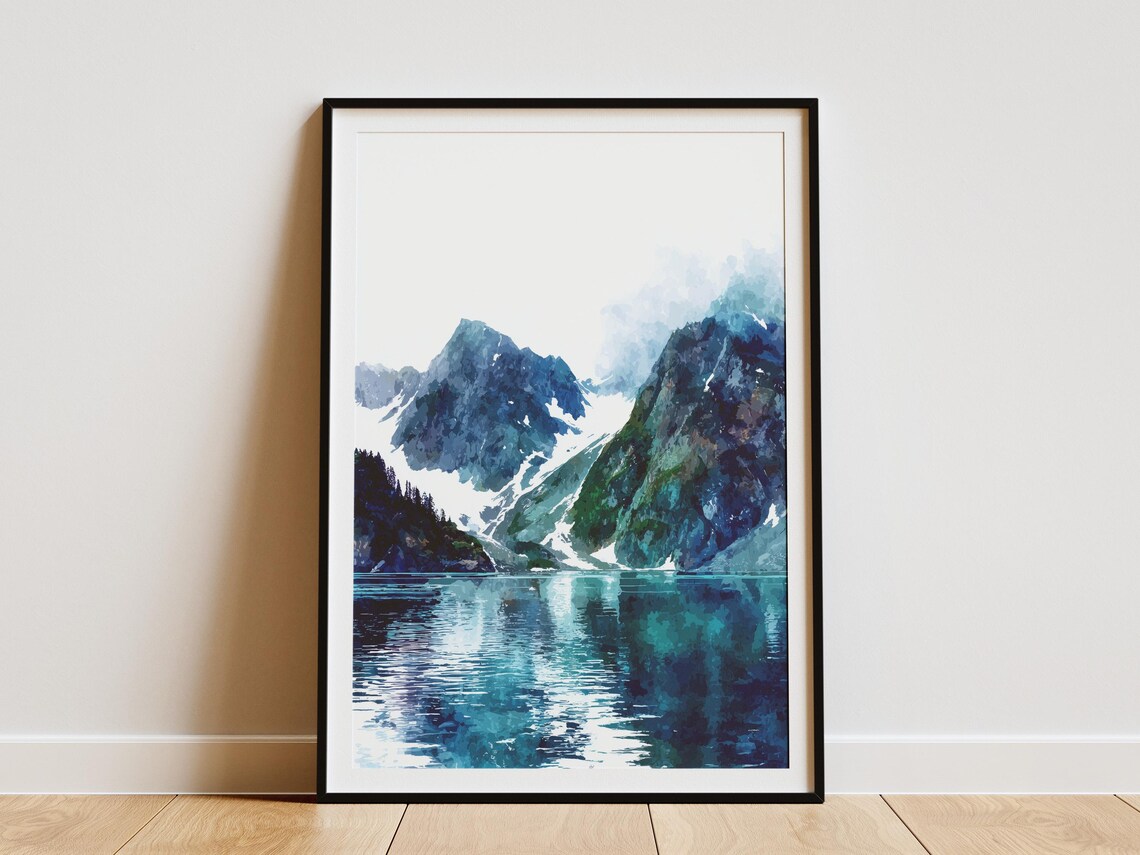 Kenai Fjords National Park Alaska Travel Poster Vintage Style Art Print Mountain Lake Wall Alaskan Landscape Illustration Home Decor