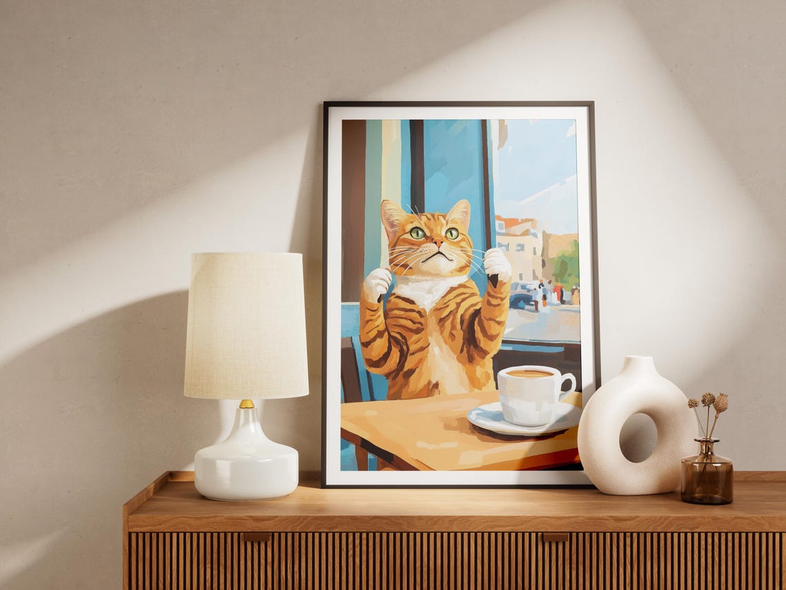 Surprised Orange Tabby Standing on Hind Legs with Paws Up Poster - Image 4