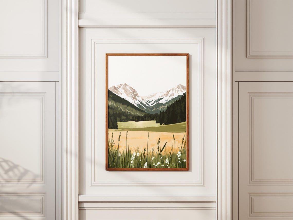 Snow-Capped Mountain Valley Lake With Wildflower Foreground Poster - Image 2