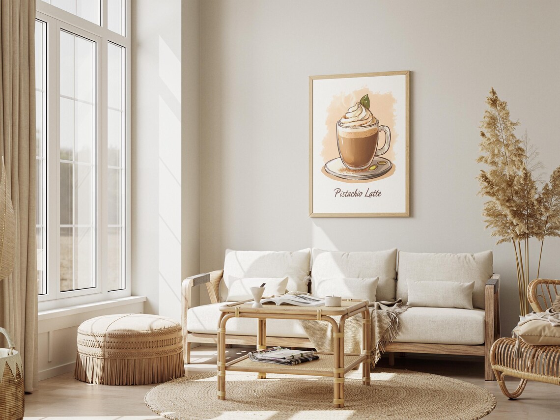 Pistachio Latte Whipped Cream Coffee Shop Cafe Illustration Poster - Image 4