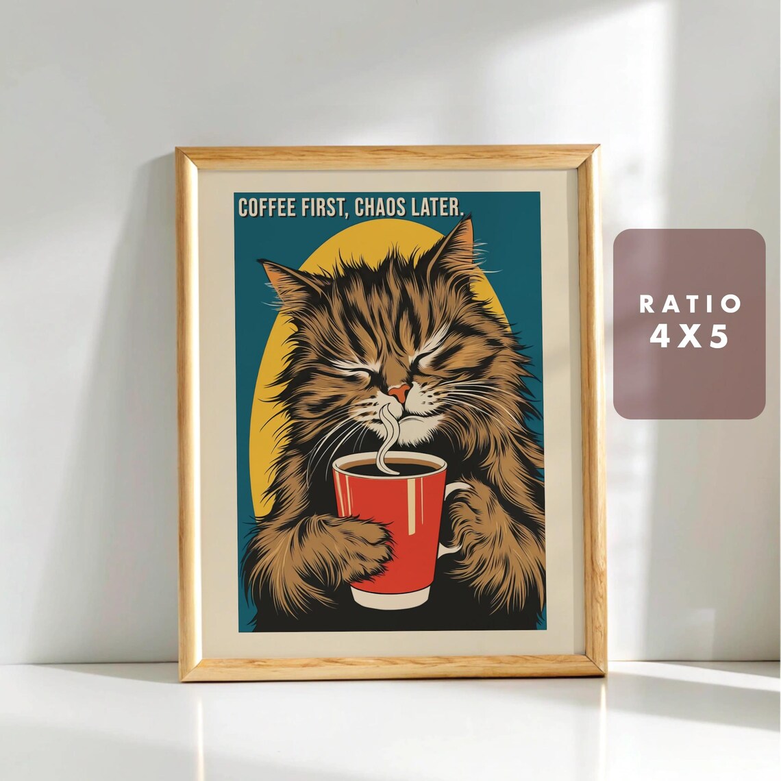 Cute Cat Retro Coffee Illustration, Kitchen Art - Image 5