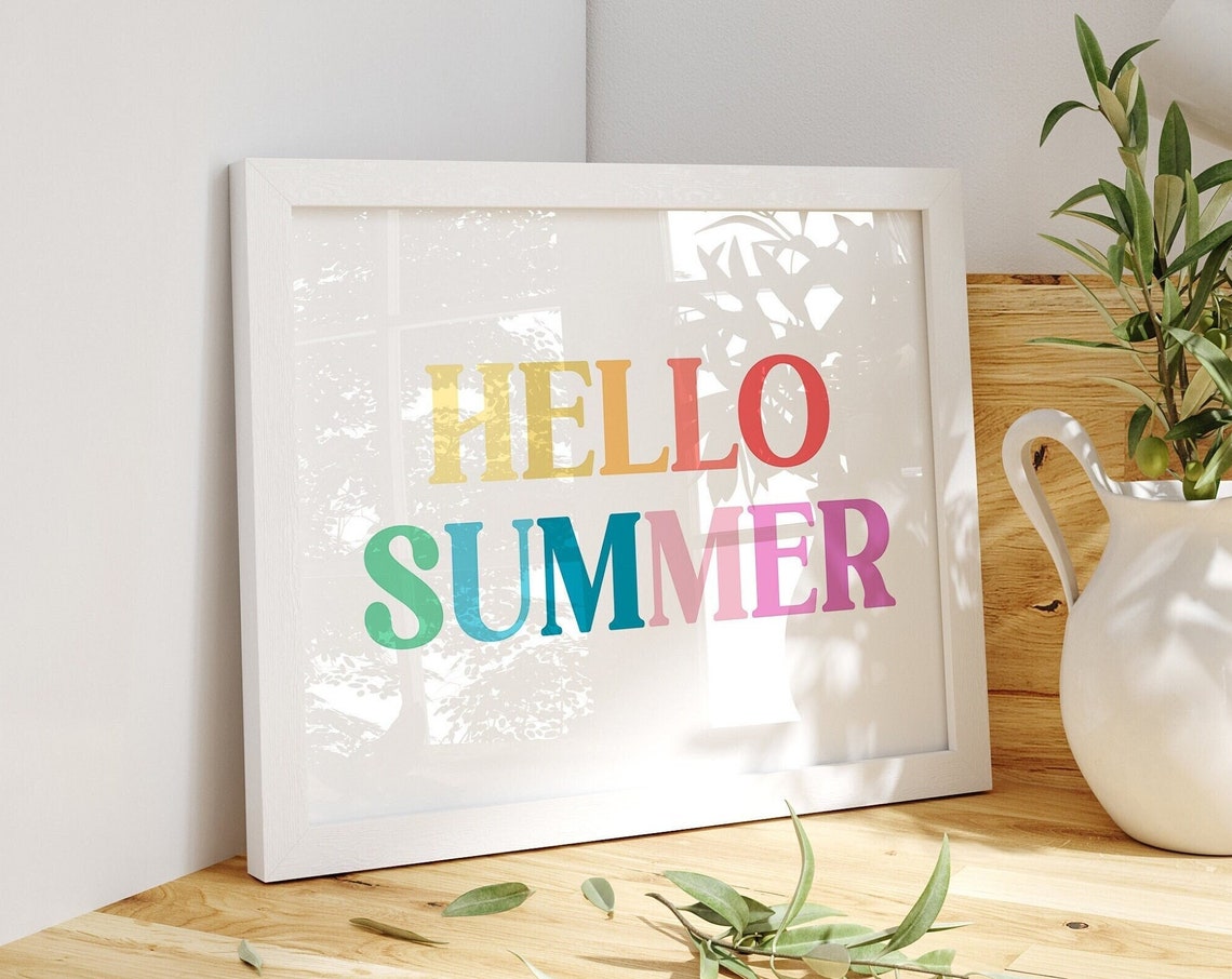 Hello Summer Rainbow Typography Poster Bright Summer Decor Art - Image 4
