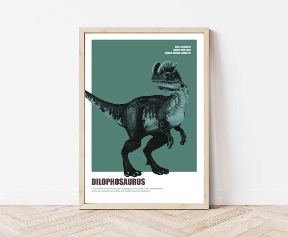 Dilophosaurus Educational Dinosaur Facts Kids Nursery Decor Poster