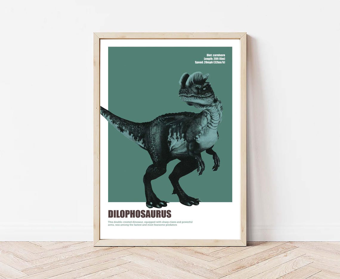 Dilophosaurus Educational Dinosaur Facts Kids Nursery Decor Poster