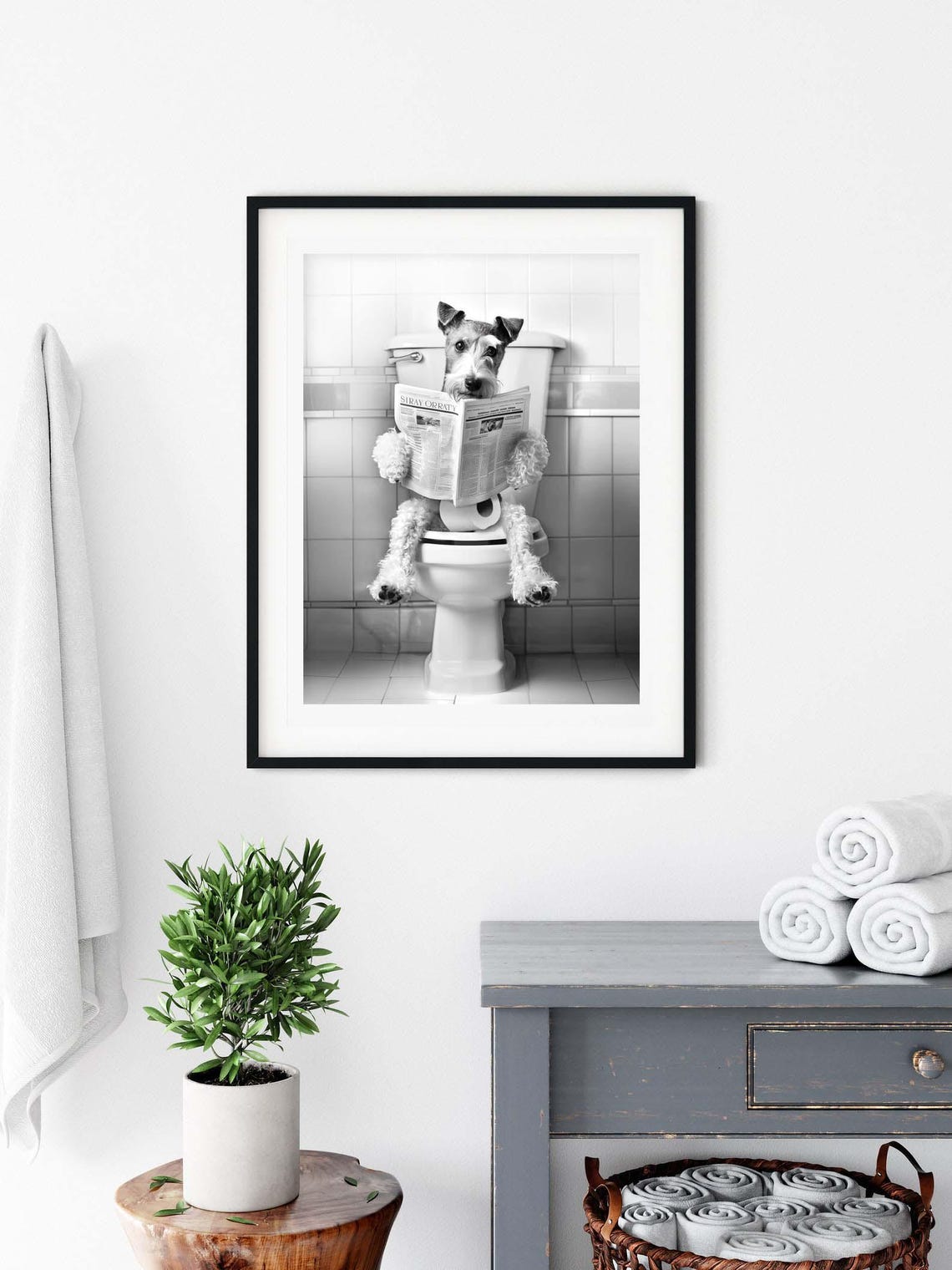 Wire Fox Terrier Reading Newspaper on Toilet Funny Bathroom Poster - Image 3