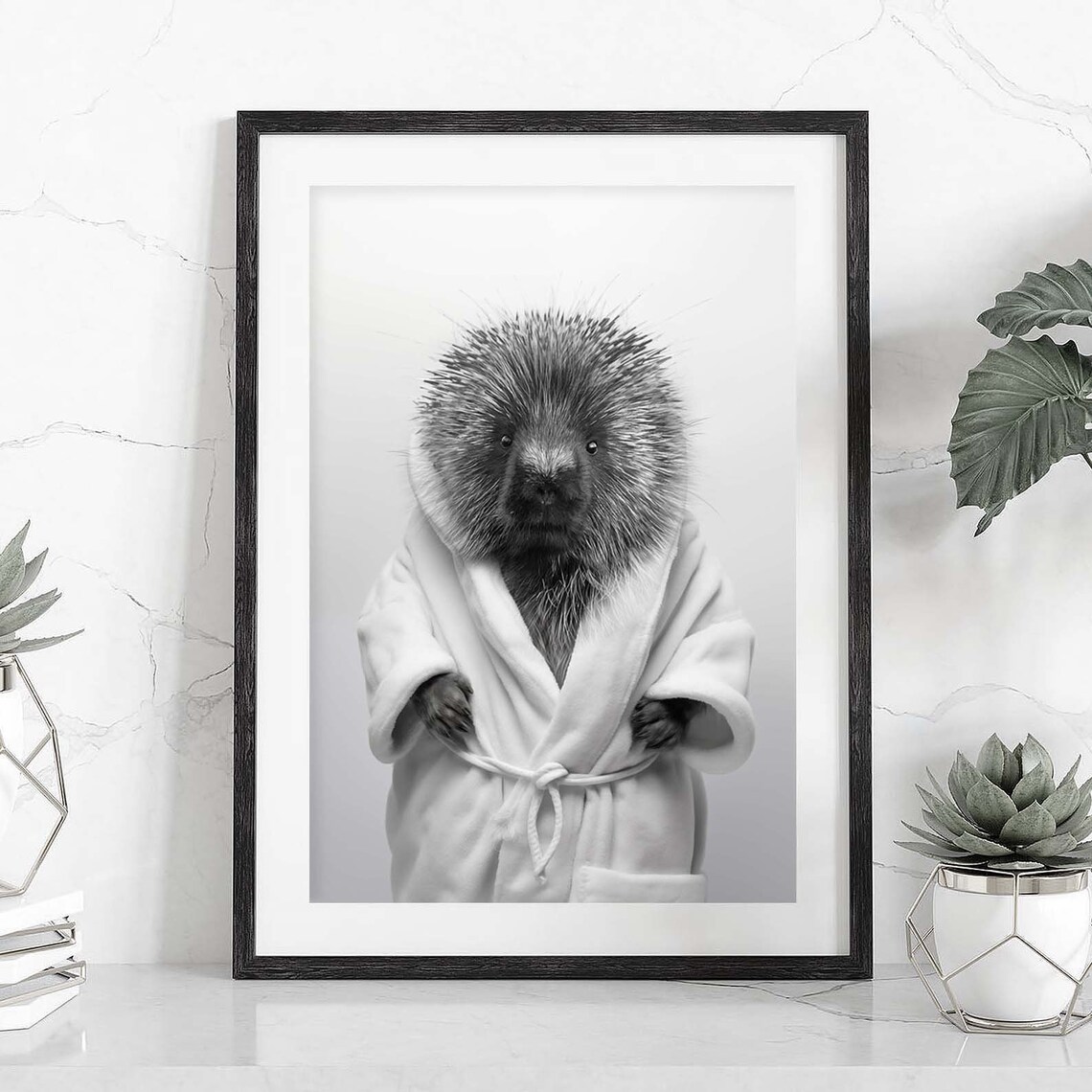 Funny Porcupine Bathrobe Art Print, Kids Bathroom Decor - Image 2